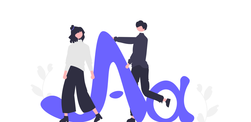 Illustration of a man and a woman alongside a large letter ‘A’.