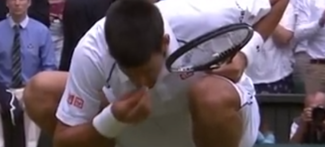 Novak Djokovic, the legend himself getting his Wimby nutrients. Forgive the blur. (Wimbledon YouTube.)