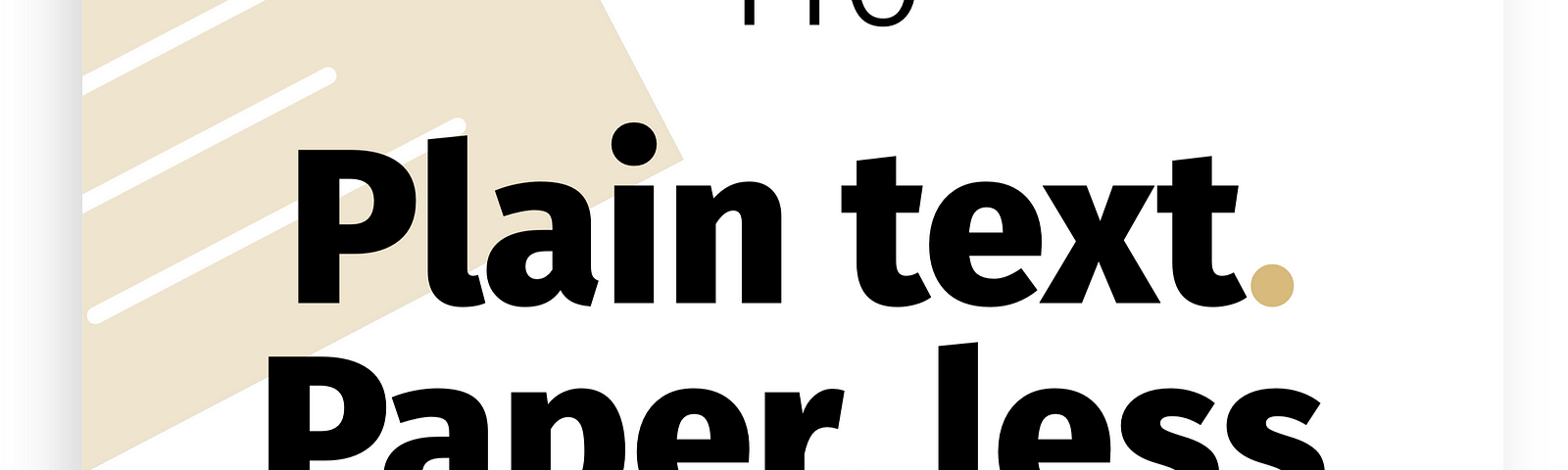 A beige page with stylised white lines sits at an angle on the left, with black text overlaying it that reads: 114, Plain text. Paper, less PRODUCTIVITY DIGEST. Miscellaneplans.