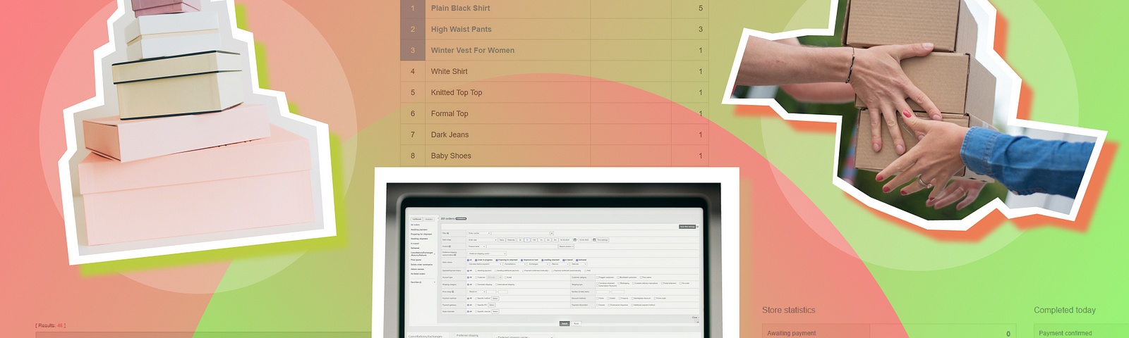 a collage of order processing elements