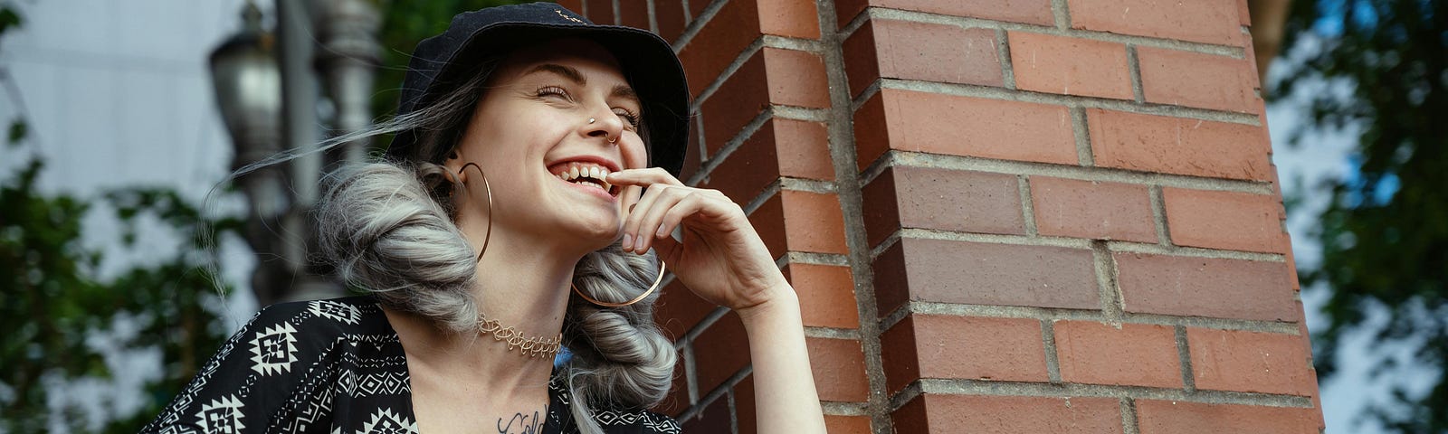 A happy, confident older woman with silver hair