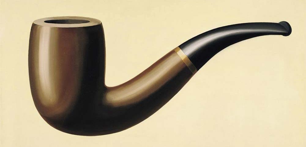 A painting of a pipe, with cursive French writing saying “This is not a pipe”.