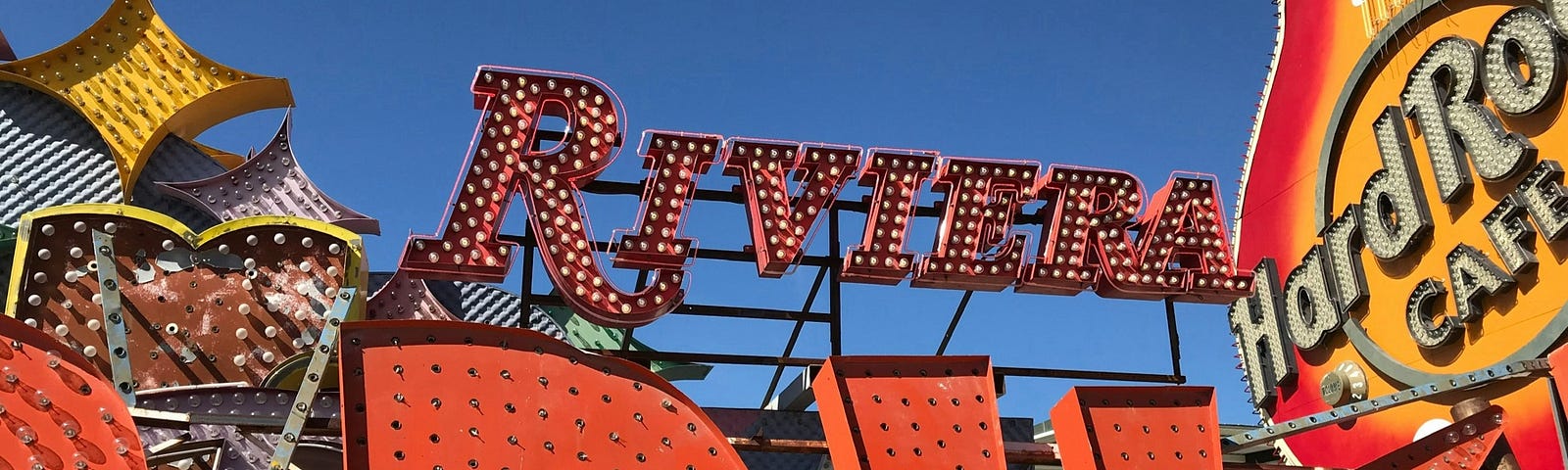 Disused signs from the Riviera, Startdust, and Hard Rock Hotels, bake in the sun at the Las Vegas Neon Museum