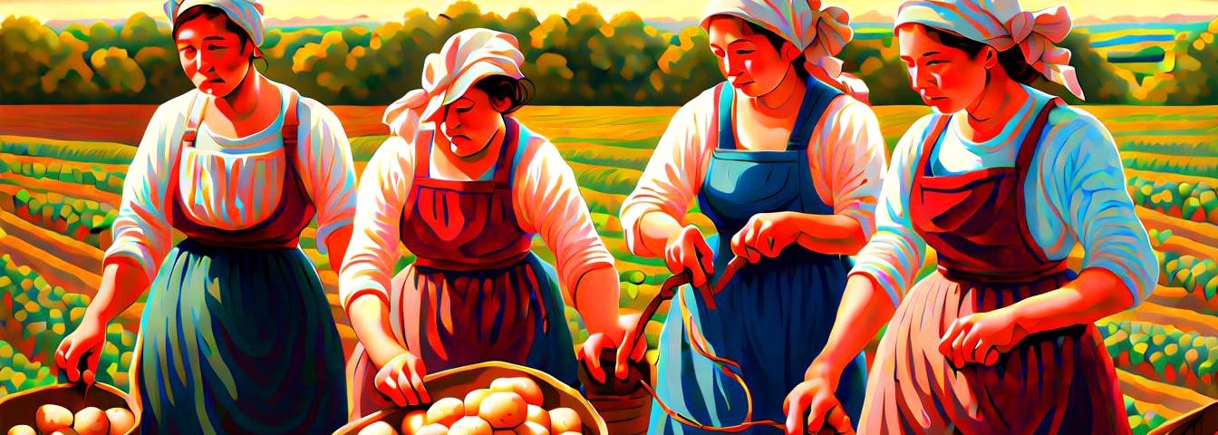 4 Women picking potatos in the field