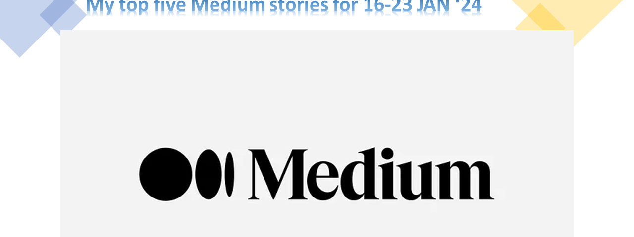 Unaltered Medium logo (the word Medium with three revolving black dots) for my article Top 5 Medium Stories for 16–23 JAN 24.