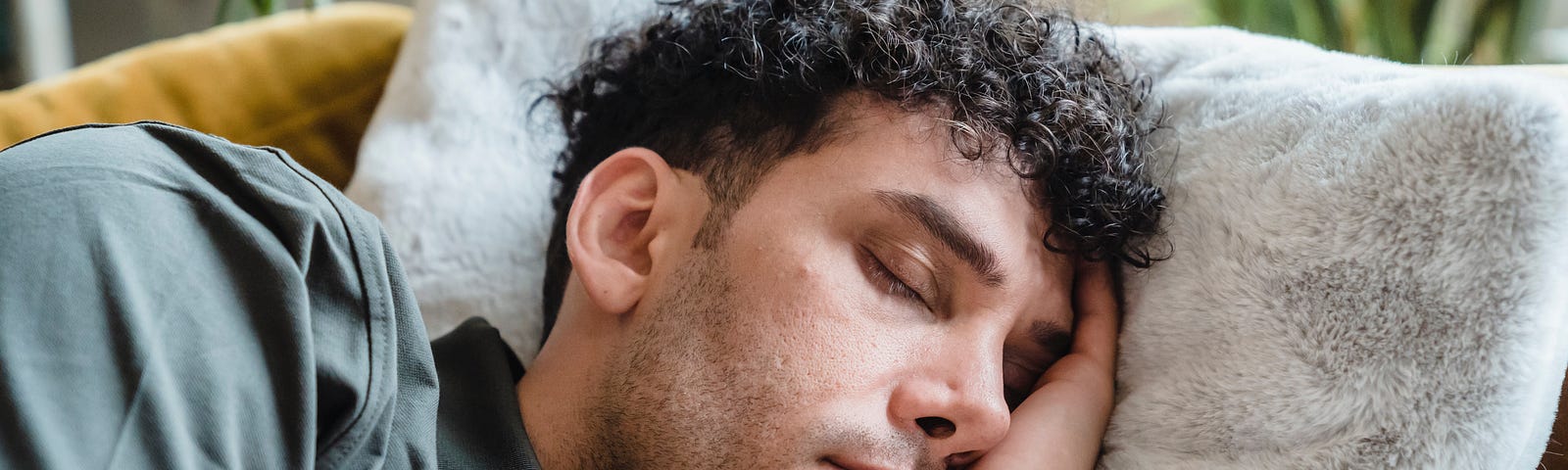 Close-up of a Young Man Sleeping on a Couch