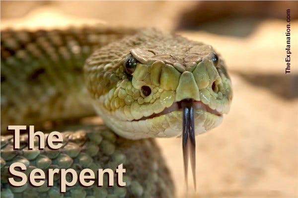 The Serpent. Down through history, he is presented at the arch-enemy of God, as a fallen angel due to his vanity.