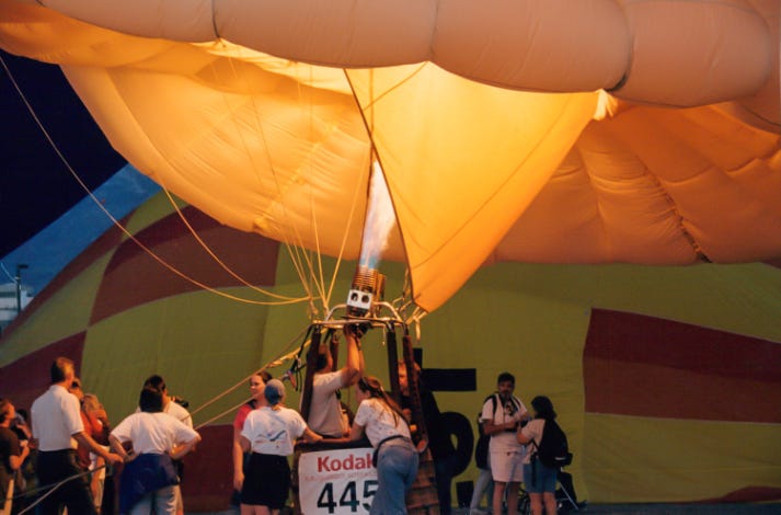 Heating the air inside the balloon envelope at the Albuquerque International Balloon Fiesta.