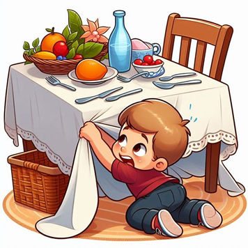Cartoon image of child pulling at tablecloth to illustrate post