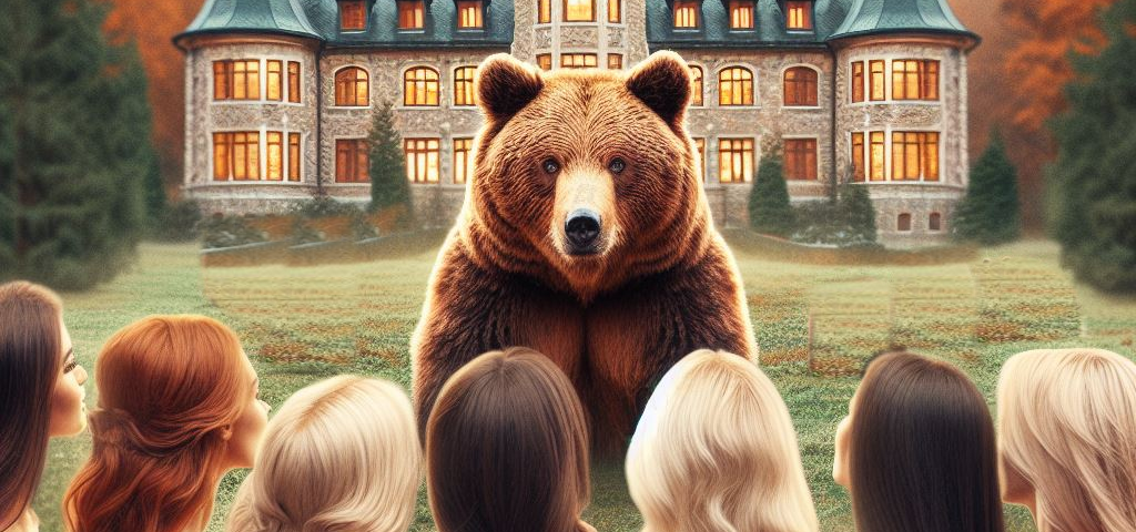 many attractive young women looking at one bear in front of a mansion for the next season of The Bachelor