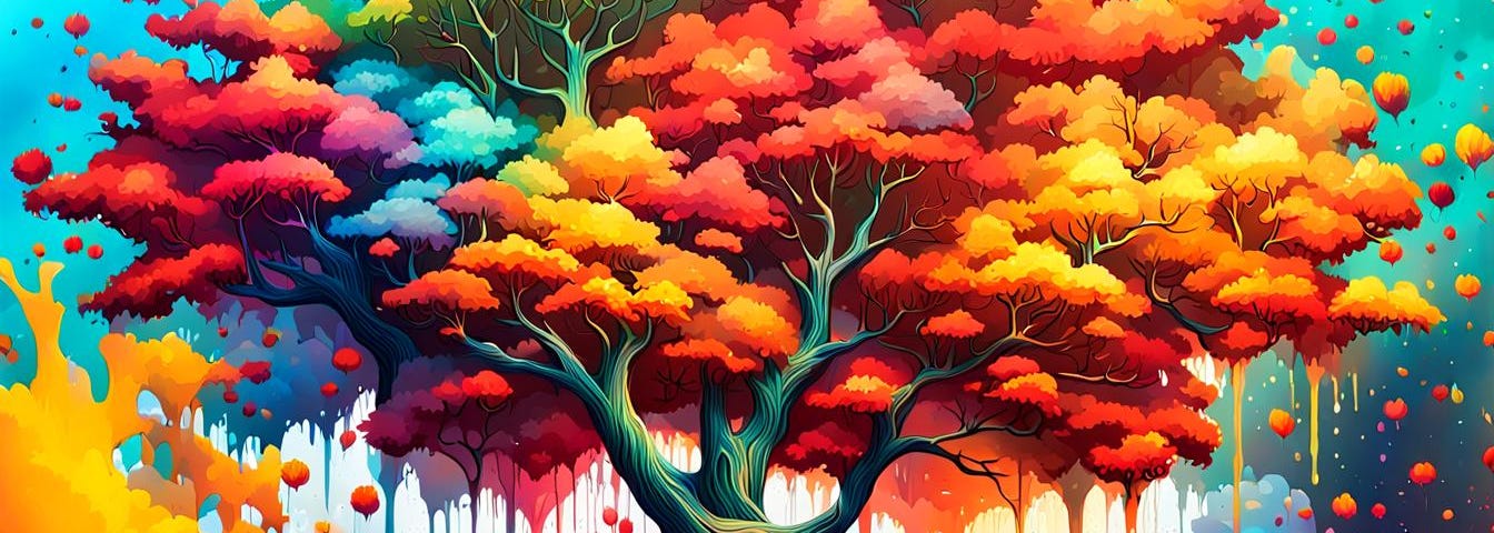 Autumn tree in multicolour, artist impression.