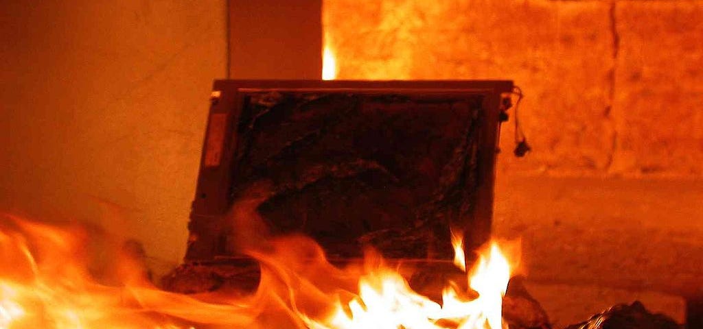 Laptop on fire