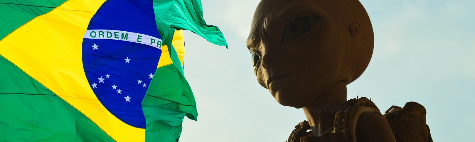 An alien and a Brazilian flag