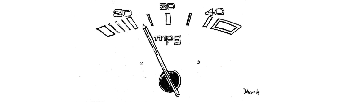 A mileage meter from a car showing the variability of mileage (miles per gallon) readings