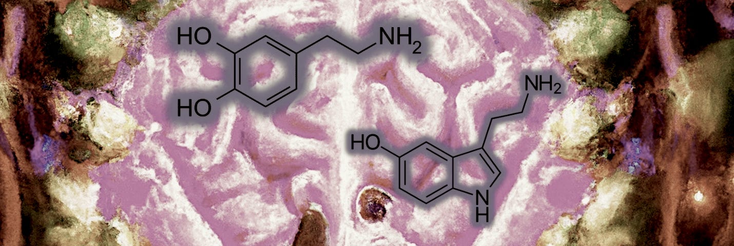 Image of a couple looking at a brain with chemical structures