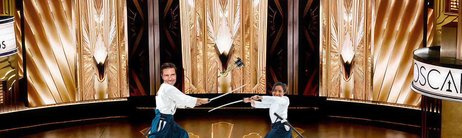 Tom Cruise and Michelle Yeoh sword fighting
