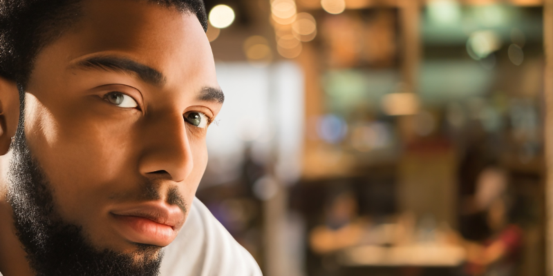 Close up of the face of a light-skinned black man in a cafe — Every Blogger Needs a Centering Practice