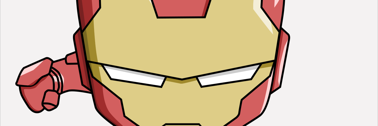 A cartoon picture of Iron Man. He is encased in armor with yellow around the face and the rest of the suit is red with yellow accents on his arms and legs.