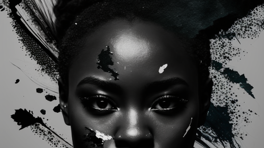 AI Generated Art by Midjourney at prompt: Driving a white maxima is Speed Demon Blended With Youth. Abstract aesthetic. dark-skinned Black 20-something-year-old woman.