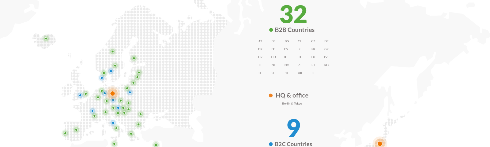 A map showing the 32 B2B and 9 B2C countries simplesurance is active in