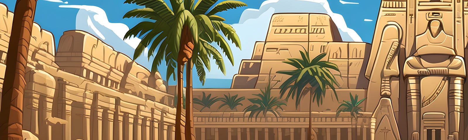 a huge block of sandstone in the middle of a grand plaza in ancient egypt, palm trees and neat rows of warriors