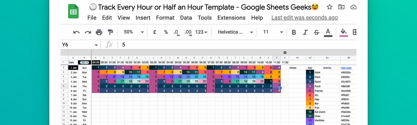 Track Every Hour main tab with dummy data and dummy categories