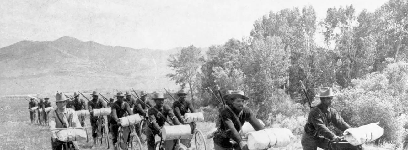 The 25th Infantry Bicycle Corps’ Buffalo Soldiers, en route to St. Louis, circa 1897. Image credit: Mansfield Library University of Montana