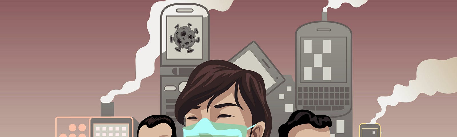 An illustration of people wearing masks to protect themselves from Corona virus
