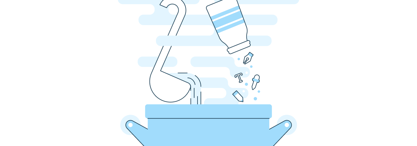 Illustration of boiling pot with added seasoning of UX tools