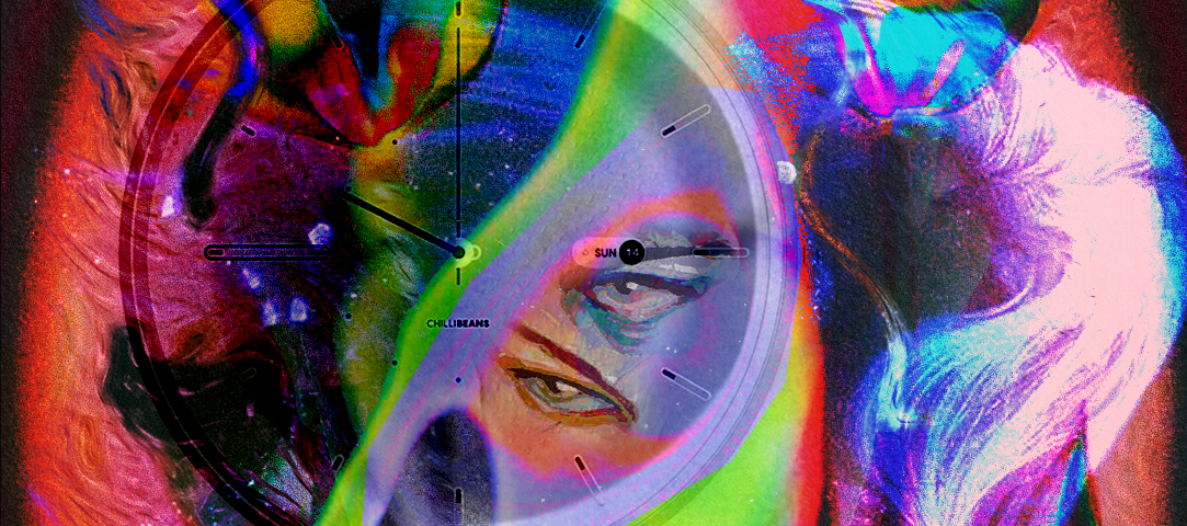 A neon coloured collage, a digital artwork.