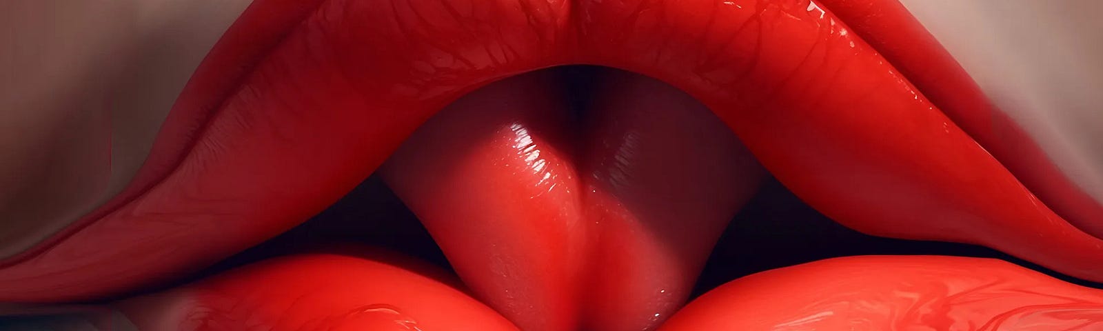 Red putty lips creating an illusion of vagina