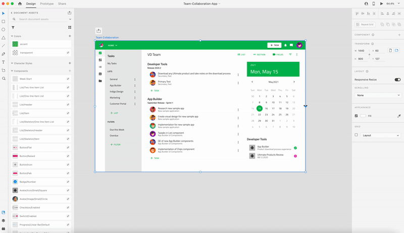 team collaboration app example in Indigo.Design