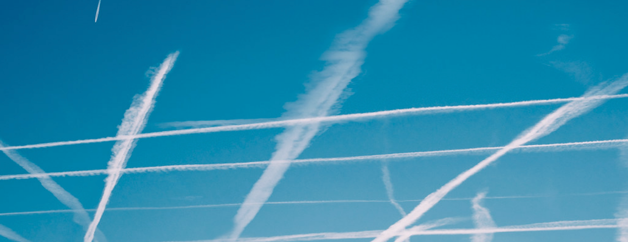 airplane contrails in the sky