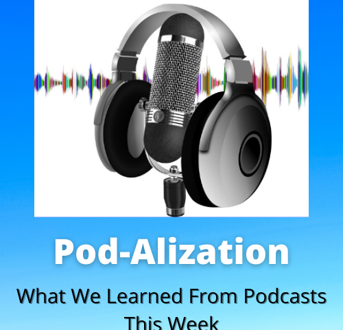 Graphic of a frequency wave with a podcast mic covered by headphones