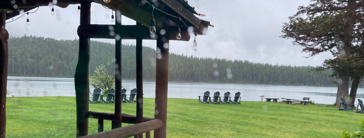 View of Holland Lake, in Montana, from the Deck of Holland Lake Lodge.