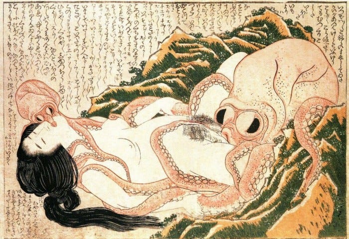 The Dream of the Fisherman’s Wife by Katsushika Hokusai. Source-Public Domain