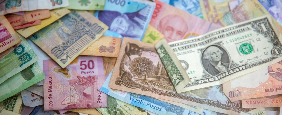 Money bills from around the globe