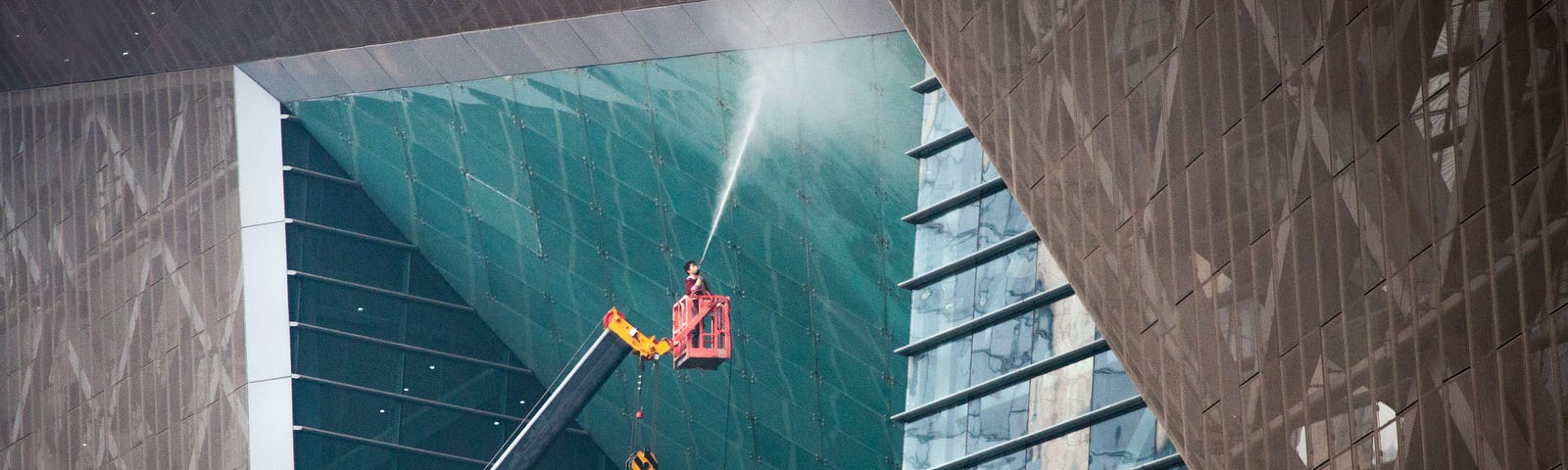 Cleaning angles on a building