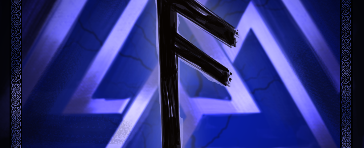 Digital artwork of the Rune Ansuz containing mostly blue and white.