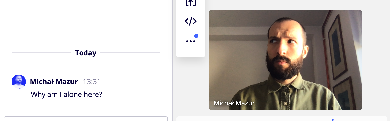 A screenshot showing text chat and video chat features of Miro placed directly within the online board.