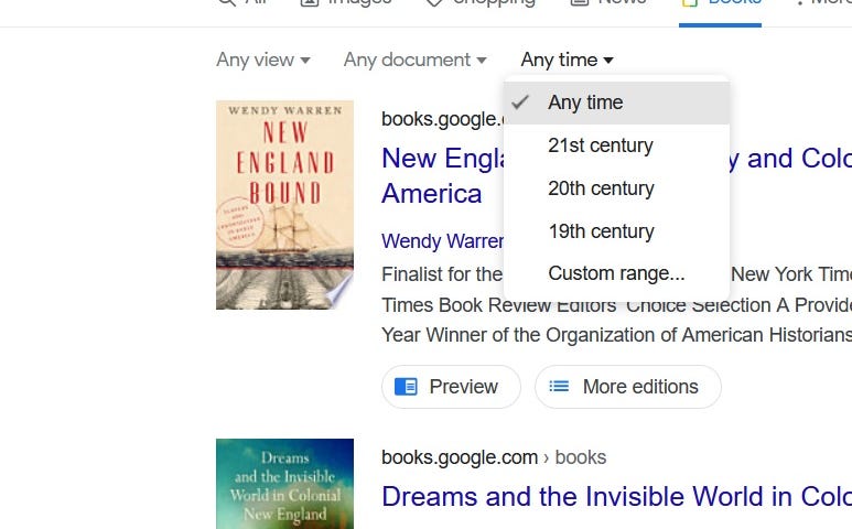 Screenshot of simple Google Books results