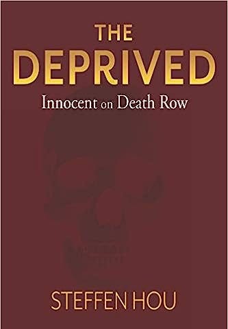 The Deprived book cover faded image of man’s skull set on solid red