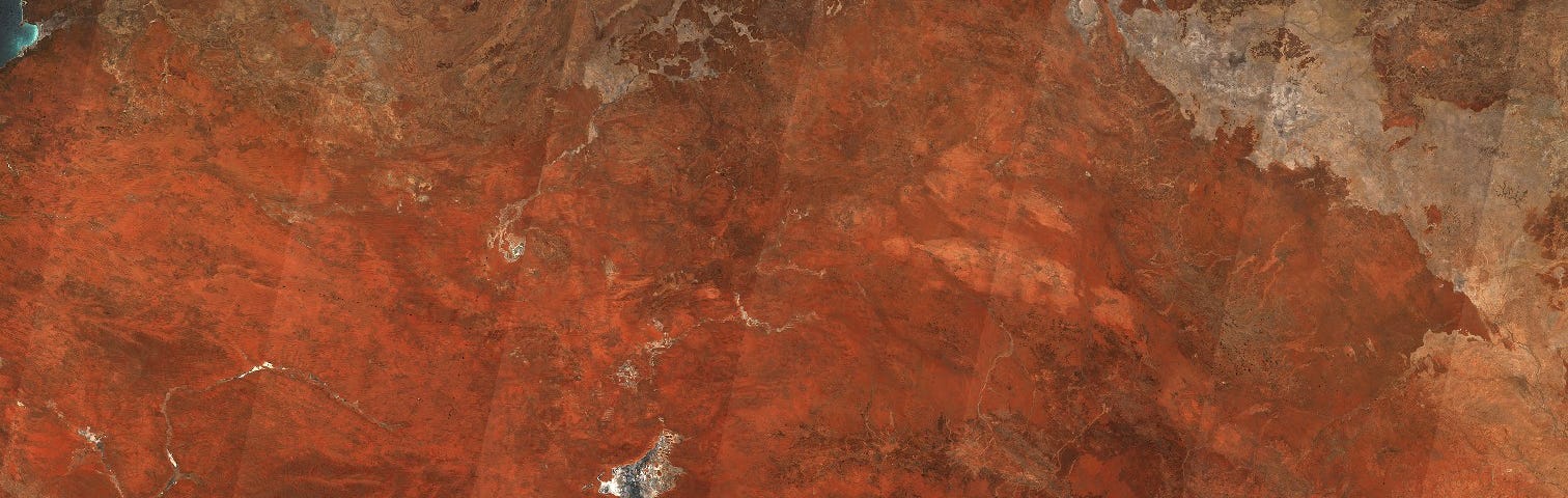 Satellite image of the Australian desert, where Orbit stripes are visible