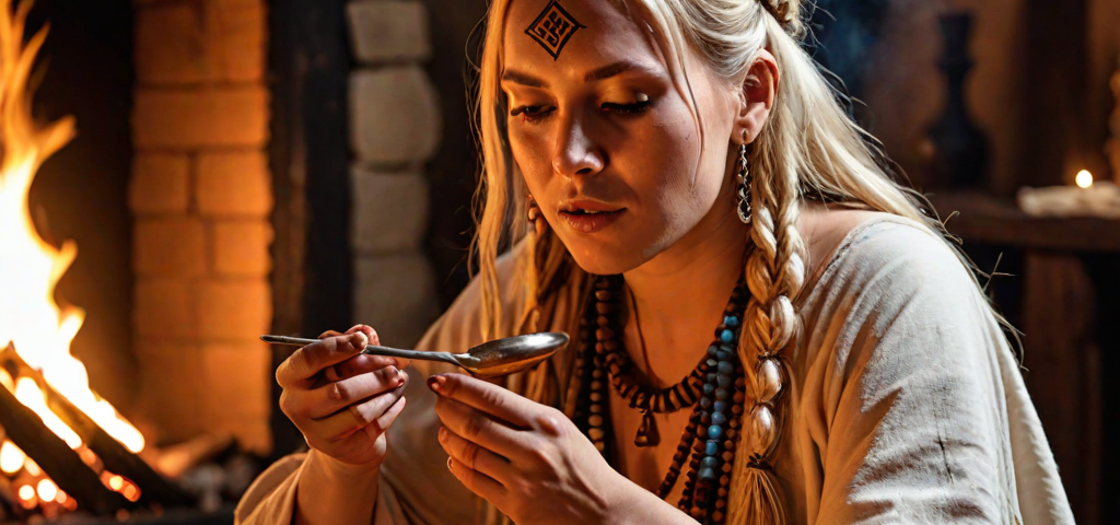 Shamanic Lady Eating Iboga from a Spoon