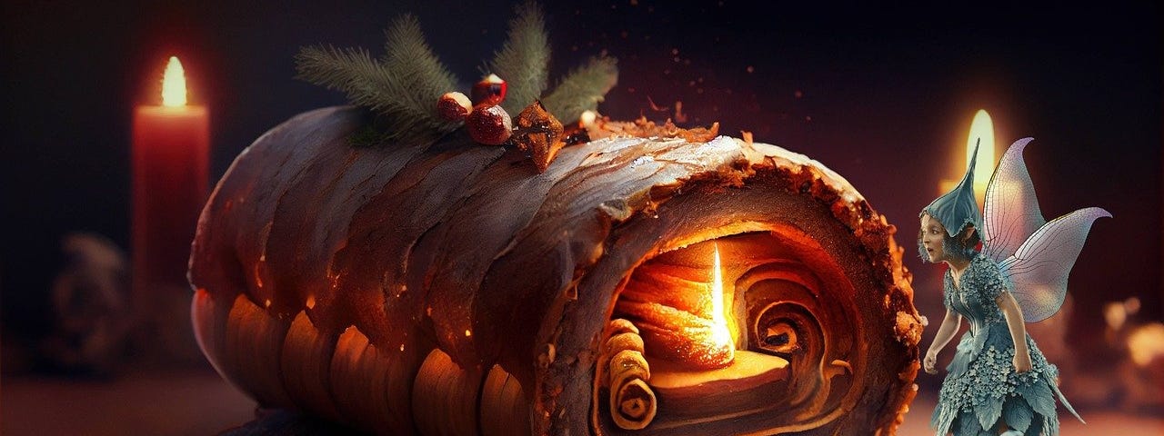 Illustration of a fairy being attracted by a Christmas sweet.