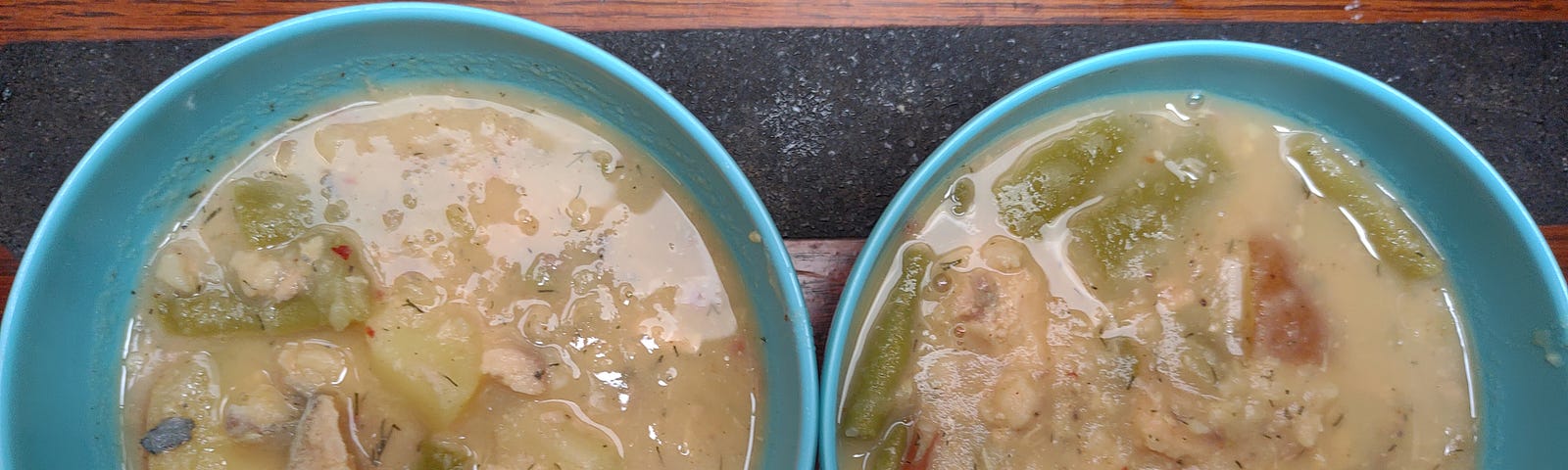 Two bowls of salmon chowder