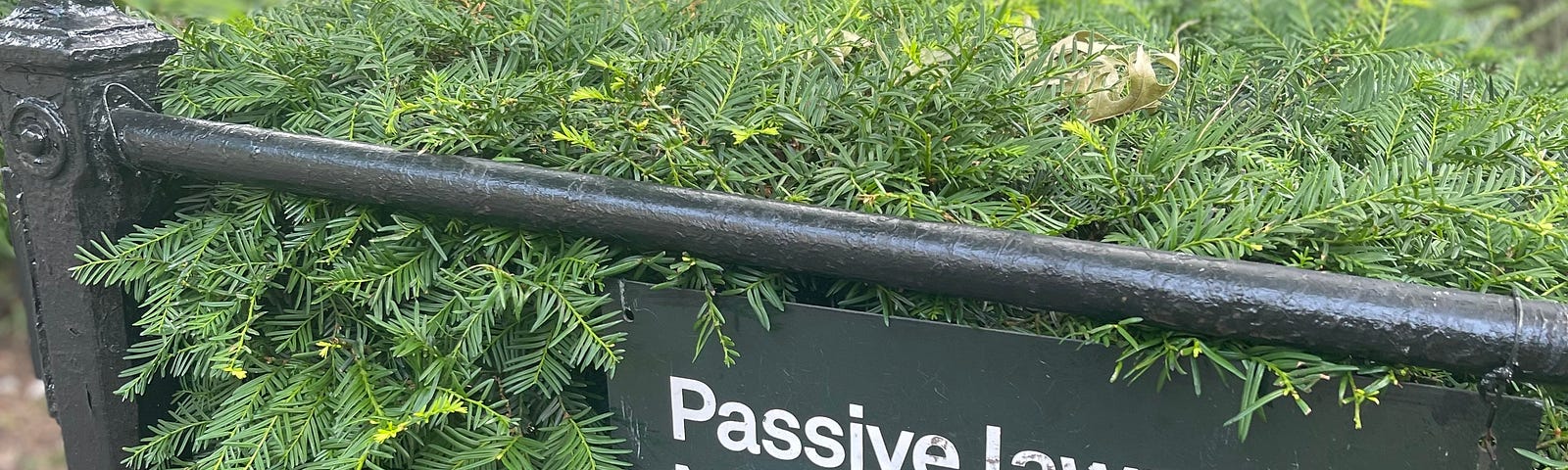 A large sign outside Union Square Park saying “Passive Lawn: No Pets or Active Sports.”