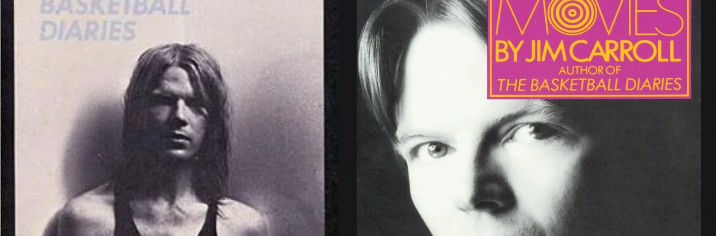 Book covers for Jim Carroll’s “The Basketball Diaries” and “Living at the Movies”
