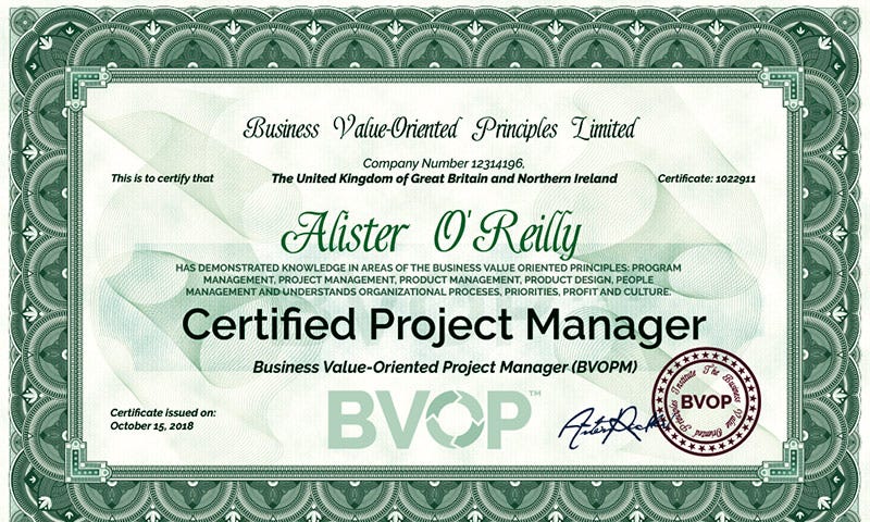 The BVOP Certified Project Manager document