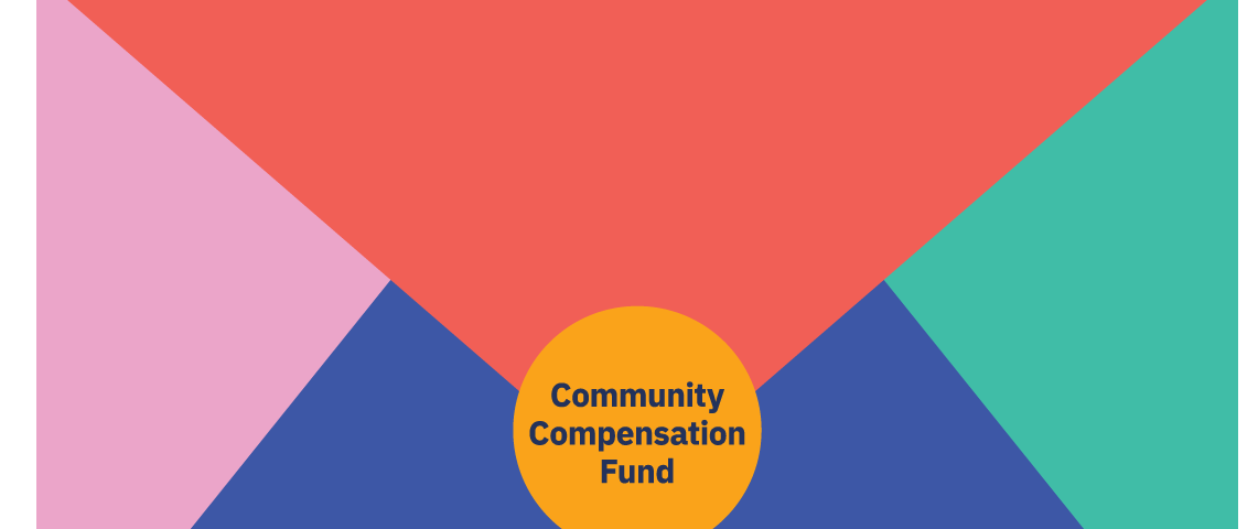 An envelope logo stamped with a gold sticker that reads Community Compensation Fund.